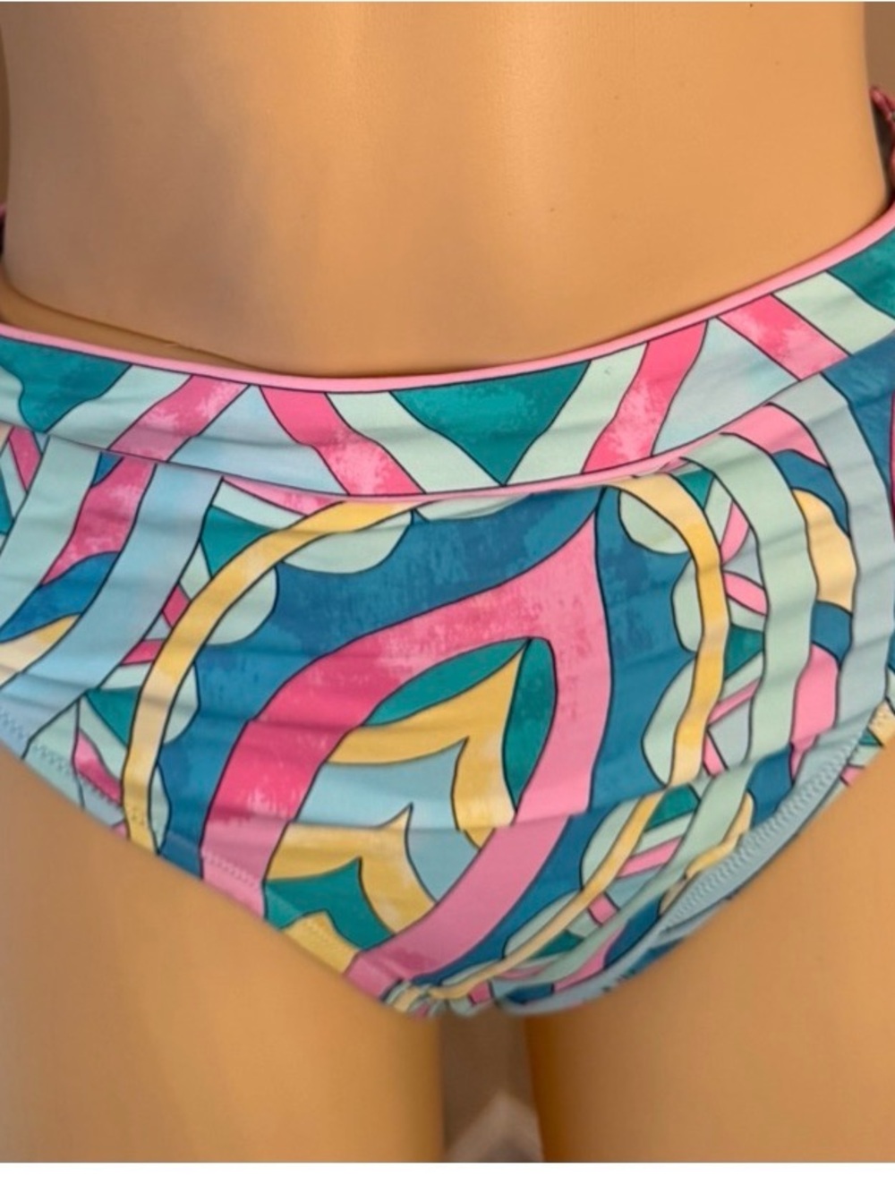 Jessica Simpson Multicolor Retro Geometric Bikini Bottoms - Pink Teal Yellow